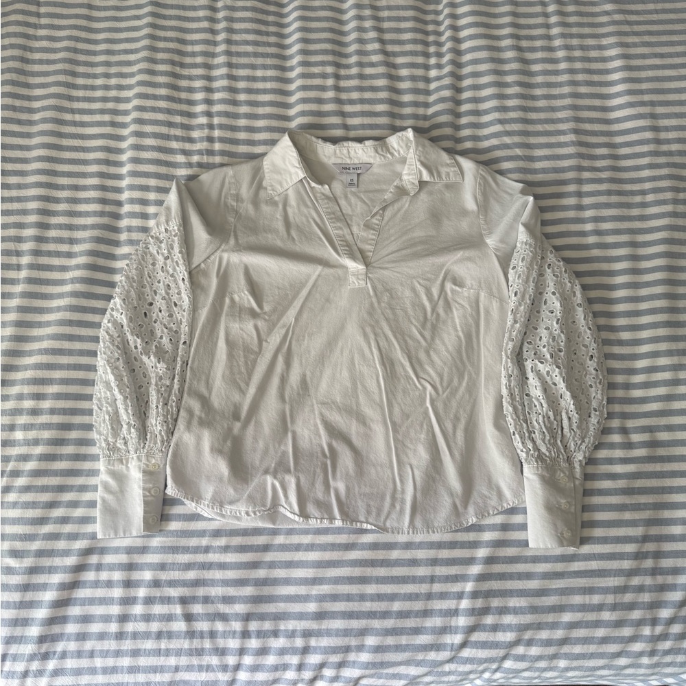 Nine West White Blouse with Lace Sleeves